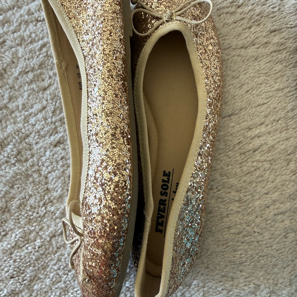 3 PAIRS OF Women’s Gold Glitter Ballet Flats